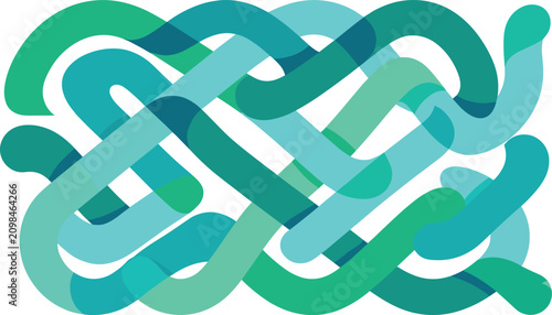 Quadro su tela Abstract turquoise and mint green interwoven pattern of rounded lines creating a