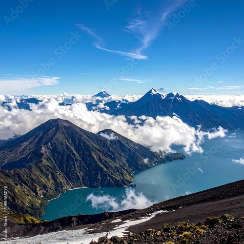 Majestic mountain landscape with turquoise lake under blue sky