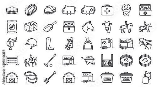 Fotografie Comprehensive equestrian and horse riding equipment icon set.