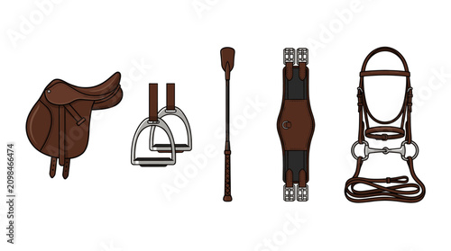 Tableau sur toile Horse riding gear and equestrian tack equipment icons.