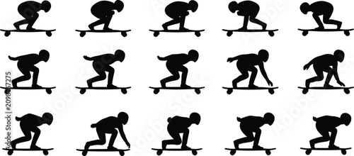 Bild auf Leinwand Collection of longboarder silhouette icons showing different speed tuck and down