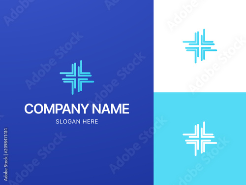 Modern geometric cross logo design template for medical healthcare or technology company