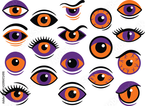 Fényképezés Halloween eyes, spooky eyes with orange and purple irises and lashes