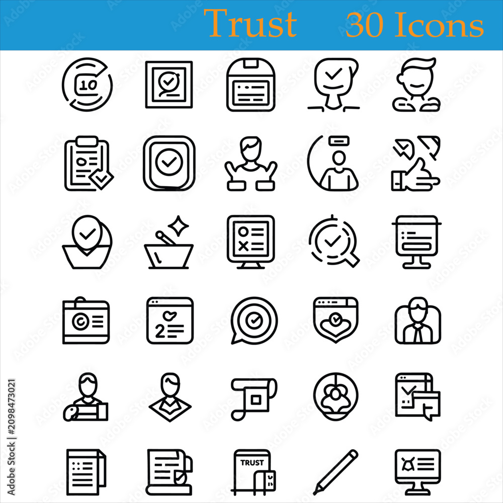 Fototapeta premium Trust Line Icon Set – Modern Security and Business Vector Collection