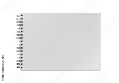 Blank spiral notebook with white paper pages isolated on transparent background