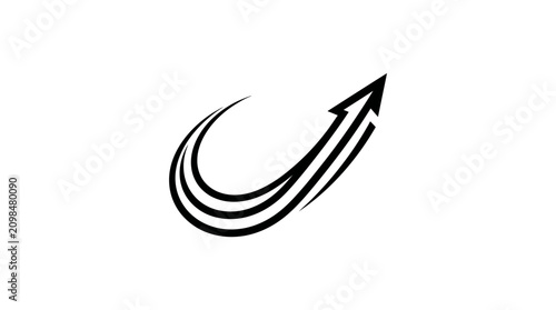 Tableau sur toile Black curved arrow pointing up right.