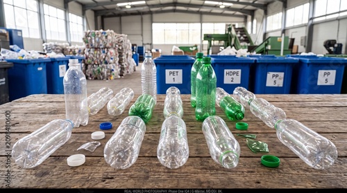 Plastic Bottle Sorting and Recycling Process at an Industrial Waste Management Facility