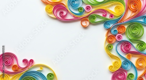 Colorful quilled paper swirls on a clean white background
