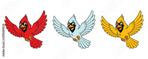 Flying Cartoon Bird Collection Colorful Vector Illustration Set