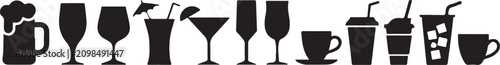 Photography Flat icons set of various drinks and beverage glasses