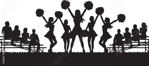 Foto Cheerleaders performing with pom poms in stadium