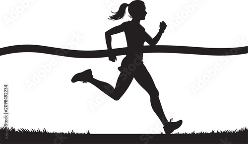 Bild auf Leinwand Silhouette of runner crossing finish line