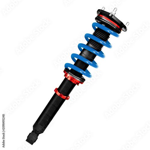 Quadro su tela Shock absorber blue spring , isolate on transparent background.