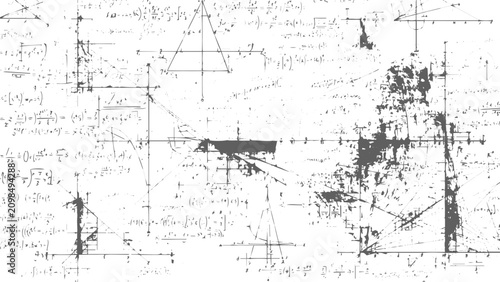 Foto Mathematics Formula Background with Handwritten Equations, Graphs and Geometric Diagrams on White Paper Vector