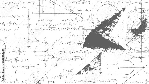 Obraz na płótnie Mathematics Formula Background with Handwritten Equations, Graphs and Geometric Diagrams on White Paper Vector