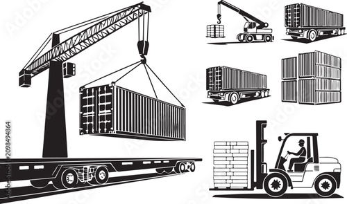 Crane loading shipping containers onto transport truck