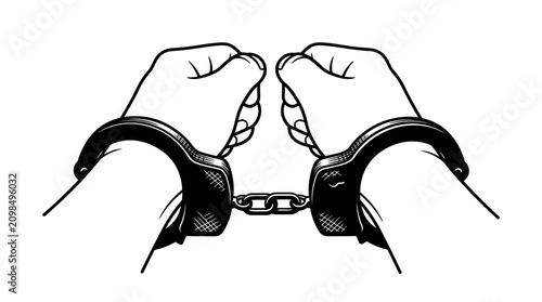 Obraz na plátně Illustration of human hands in handcuffs representing arrest