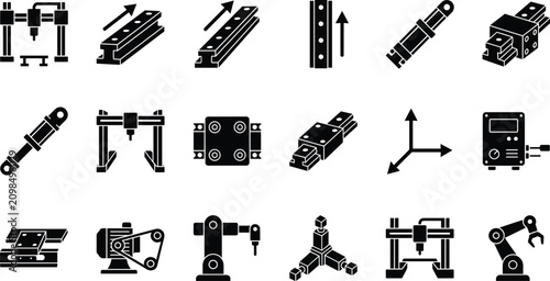 Bild auf Leinwand Set of industrial automation and mechanical engineering icons, including cnc mac