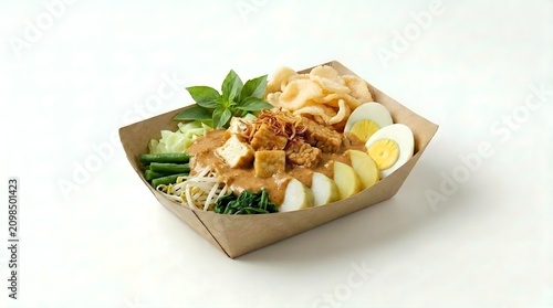 Indonesian Gado Gado Salad with Peanut Sauce in Takeaway Box