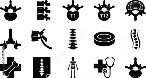 Bild auf Leinwand Set of spine and vertebrae icons, including human skeleton, spinal column, inter