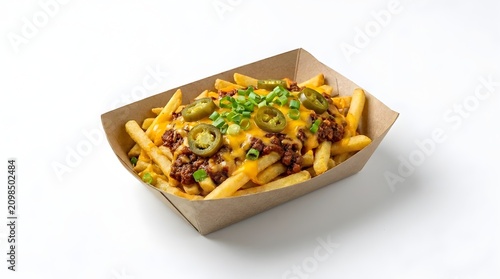 Chili Cheese Fries with Jalapenos in Cardboard Tray