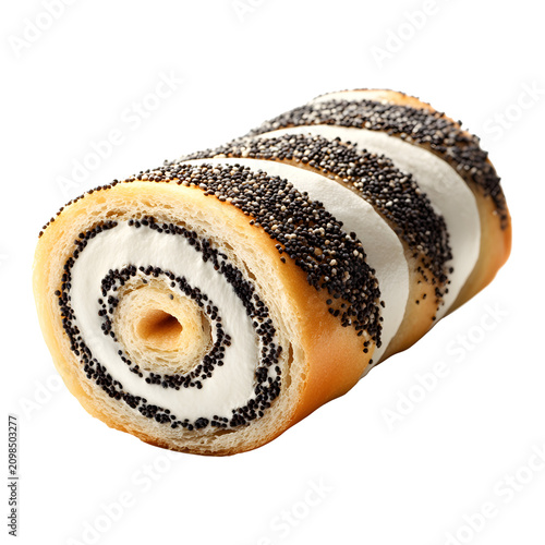 Sliced sweet pastry roll with dark poppy seed filling isolated on a transparent background