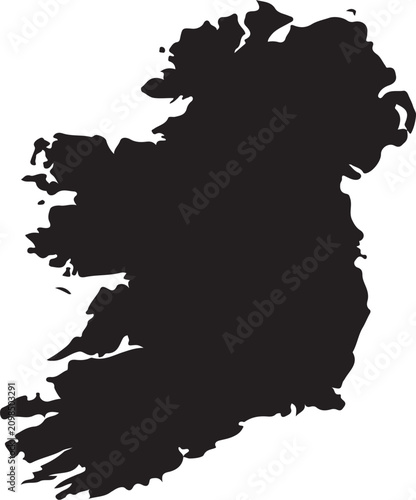 Black silhouette map of Ireland a simple vector graphic representing the island nation for travel and geography concepts isolated on a white background