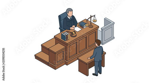 Foto Isometric illustration of a judge presiding over a courtroom trial