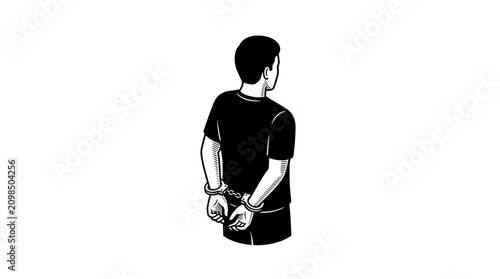 фотографія Illustration of a man arrested with hands handcuffed behind back