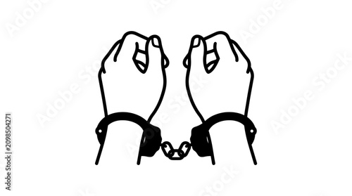 фотографія Graphic line art illustration of hands in handcuffs icon