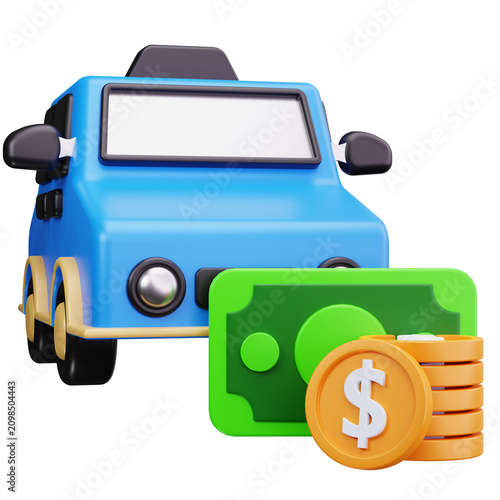 Taxi Fare Cash Payment 3D Illustration