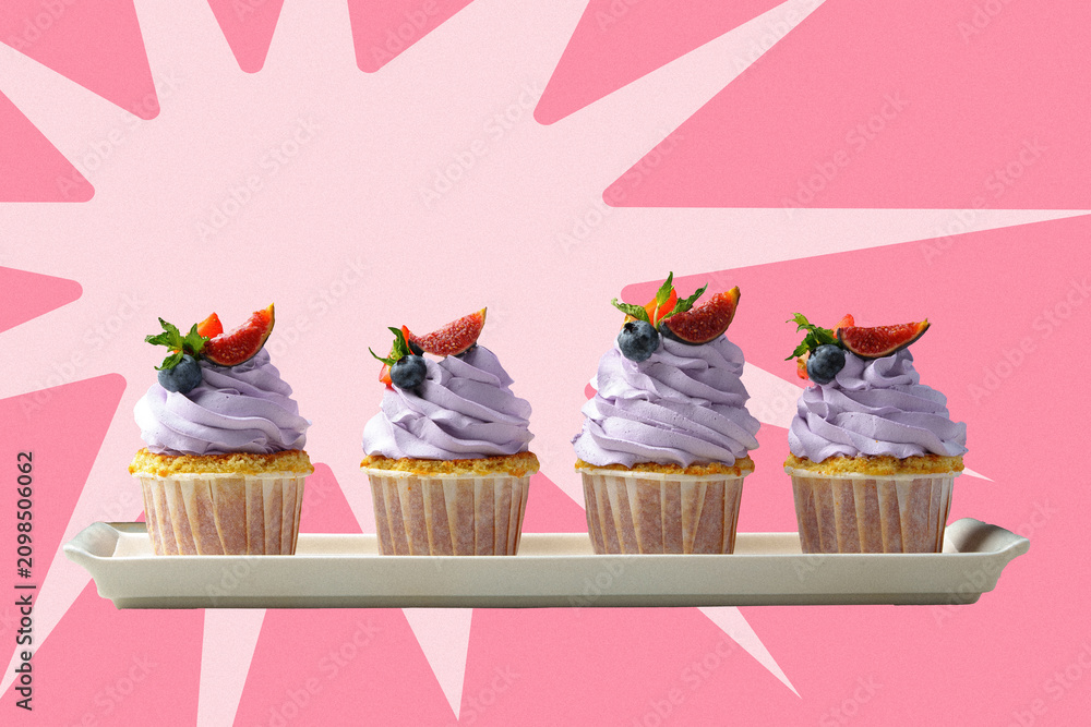 Fototapeta premium Celebration with cupcakes at a happy birthday party in a colorful setting