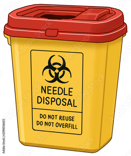 Needle Disposal Biohazard Bin Illustration