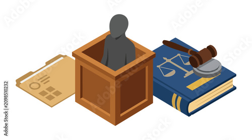 Isometric Illustration Representing Law Justice and Court Trial Concepts
