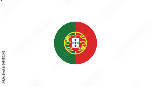 Round national flag badge of Portugal features its iconic green and red sections with the central coat of arms.