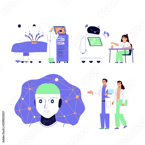 Artificial Intelligence and Robotics Illustration Collection, AI Technology Vector Set