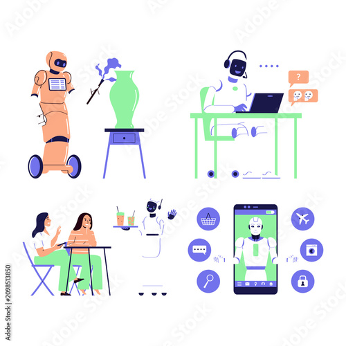 Artificial Intelligence and Robotics Illustration Collection, AI Technology Vector Set