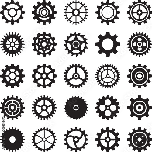 Set of Gear Wheels Vector Icons with Mechanical Cogs for Industrial Engineering Technology Machinery Equipment and Business Design Illustration
