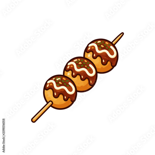 Takoyaki Skewer Flat Vector