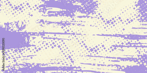 Abstract purple halftone brush stroke background with diagonal lines and digital grunge texture. Vector ilustration