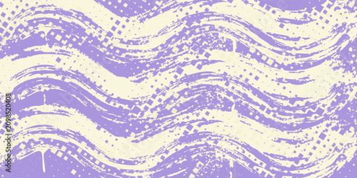 Abstract purple halftone brush stroke background with diagonal lines and digital grunge texture. Vector ilustration