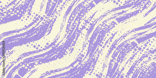 Abstract purple halftone brush stroke background with diagonal lines and digital grunge texture. Vector ilustration