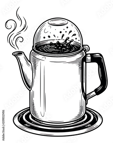 Tableau sur toile Vintage coffee percolator vector illustration, retro metal stovetop coffee pot w