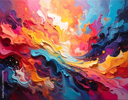 Vibrant abstract explosion of colors and textures in dynamic motion