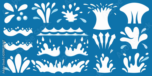 Tableau sur toile White water splashes and waves a vector illustration on blue background
