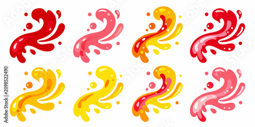 Liquid Swirls And Splashes Colorful Vector Illustration Set On White Background