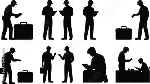 фотографія Utility Worker and Field Technician Silhouette Collection with Inspection and Ma