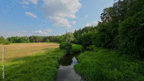 Low FPV Flight Above the Small Grabia River in Central Poland on a Summer Day