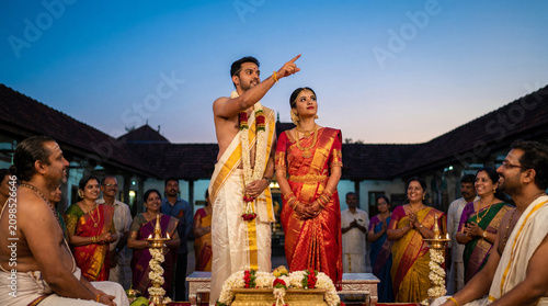 Indian Wedding Ceremony with Bride and Groom during Dusk