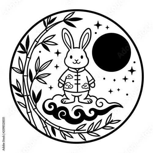 Mid Autumn Rabbit Cloud Bamboo Black Moon